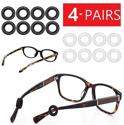 4-Pair Silicone Eyeglasses Ear Hooks Tips Ring Sleeve Anti-Slip Round Glasses