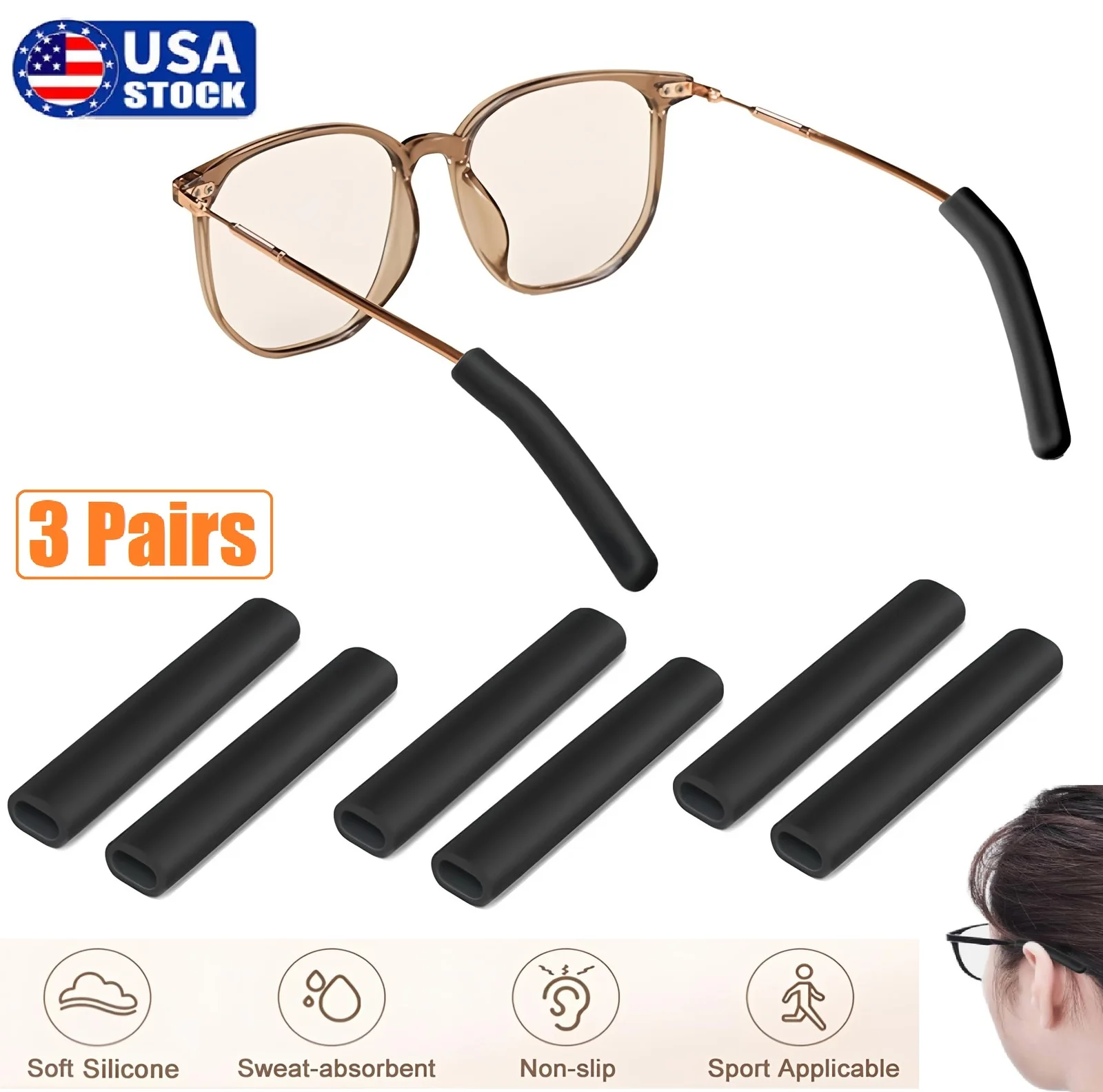 6Pcs Silicone Glasses Ear Cushion Eye Glasses Ear Grippers Anti Slip Glasse US