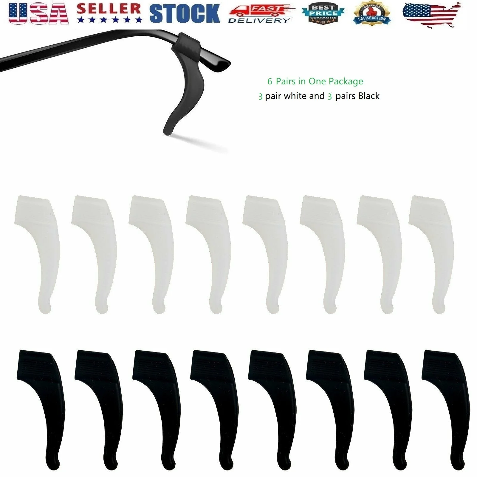 ALL 4 COLORS: 4 pack, rubber ear locks eyeglasses USA SELLER 4