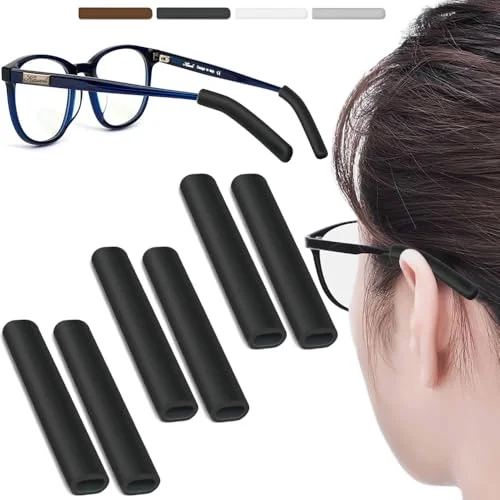 IYOOH 3 Pairs Silicone Glasses Ear Cushion, Eye Glasses Ear Grippers Anti Slip, Rubber Ear Pieces Non Slip, Soft Eyeglass Ear Cushions for Pain, Temple Sleeves Tips Ear Pads for Preventer (Black)