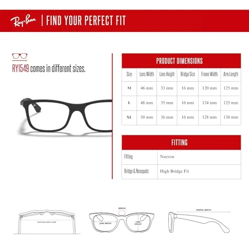 Ray-Ban Kids Eyeglasses Frames RB1549 3633 Matte Black Rubber Gunmetal 48-16-125 4