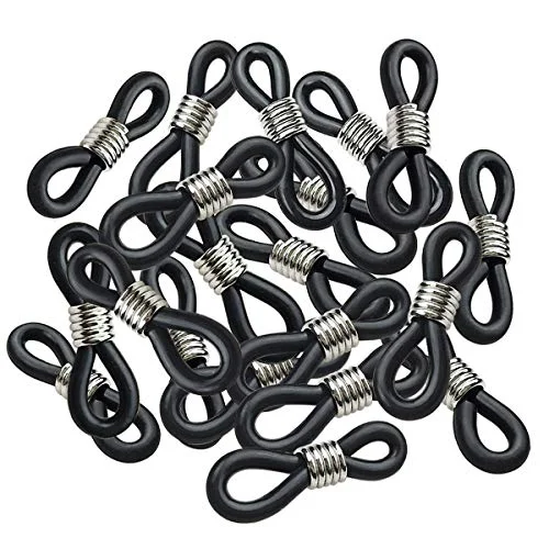 TTSAM 20 Pieces Eyeglass Chain Ends Adjustable Rubber Spectacle End Connectors for Eye Glasses Holder Necklace Chain (Black and Silver)